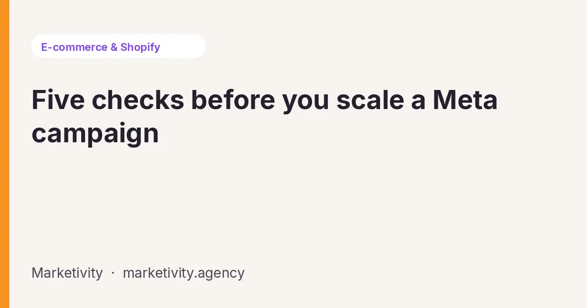 Cream cover listing five checks before scaling a Meta campaign