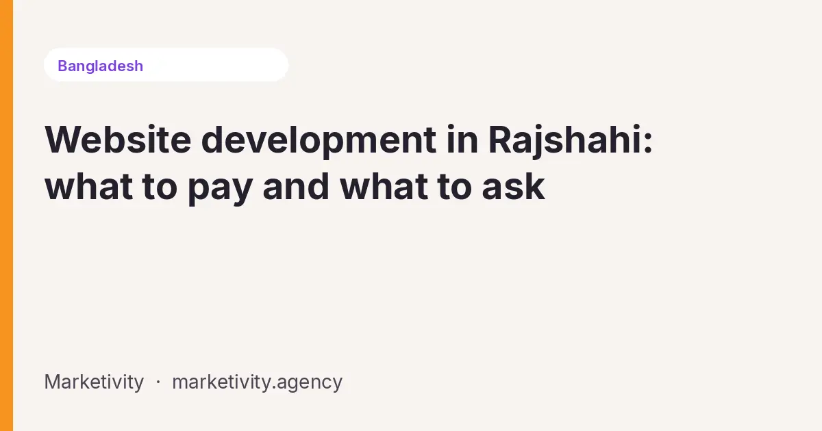 Cream cover for the Rajshahi website cost guide, with an orange rule and the article title