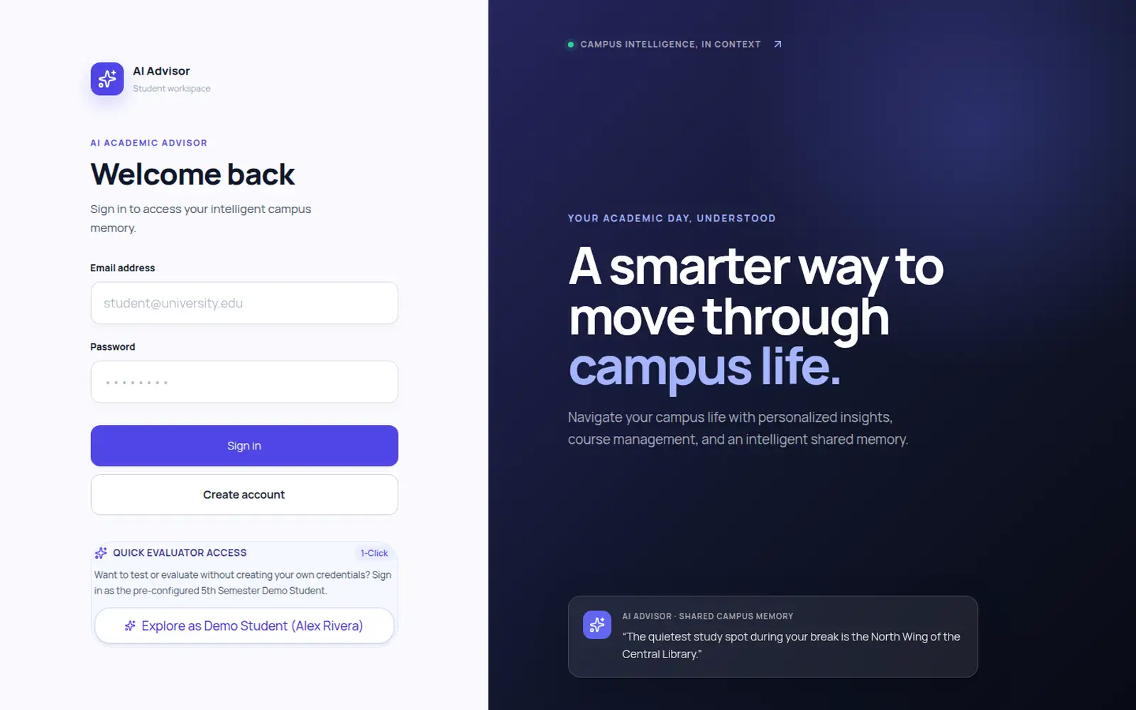 AI Academic Advisor sign-in screen